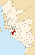 Map of Lima highlighting Santiago de Surco